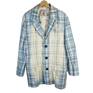 BUFFALO DAVID BITTON Mens Blue Plaid Sports Coat Size 46 Embroidered Floral Suit